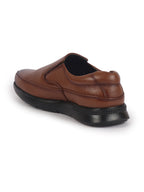 shop men tan genuine burnish leather formal dress slip on flat heel shoes for office|work|loafer|half shoes|cut shoe online.
