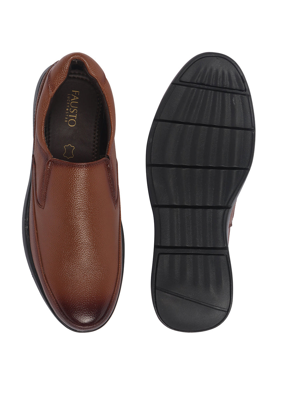 shop men tan genuine burnish leather formal dress slip on flat heel shoes for office|work|loafer|half shoes|cut shoe online.