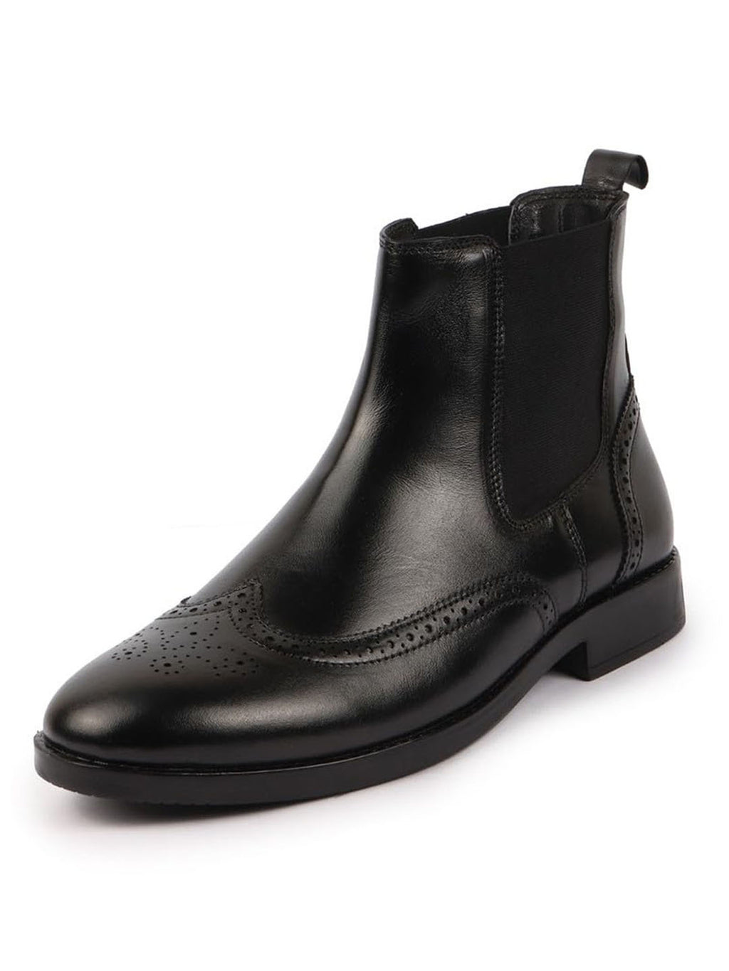 Shop Men Black Genuine Leather Brogue High Ankle Slip On Chelsea Boots|Tuxedo Shoes Online.