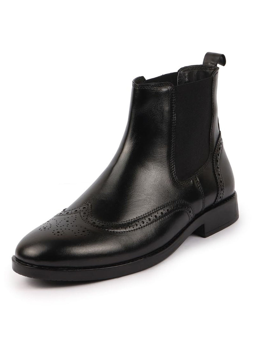 Shop Men Black Genuine Leather Brogue High Ankle Slip On Chelsea Boots|Tuxedo Shoes Online.