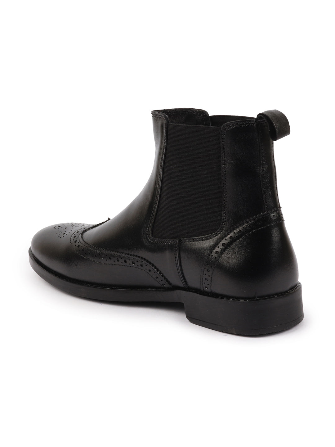 Shop Men Black Genuine Leather Brogue High Ankle Slip On Chelsea Boots|Tuxedo Shoes Online.