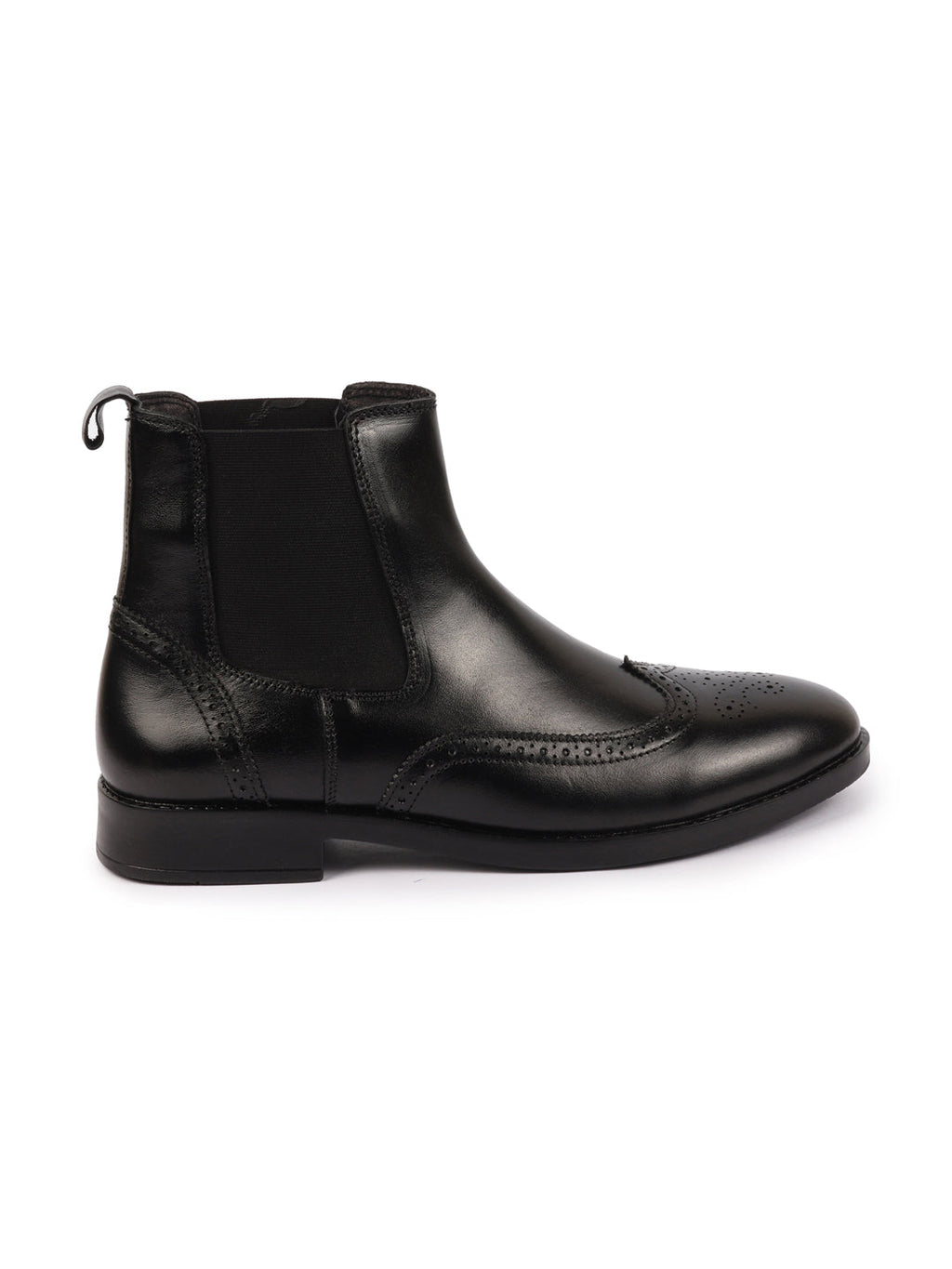 Shop Men Black Genuine Leather Brogue High Ankle Slip On Chelsea Boots|Tuxedo Shoes Online.