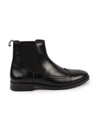 Shop Men Black Genuine Leather Brogue High Ankle Slip On Chelsea Boots|Tuxedo Shoes Online.
