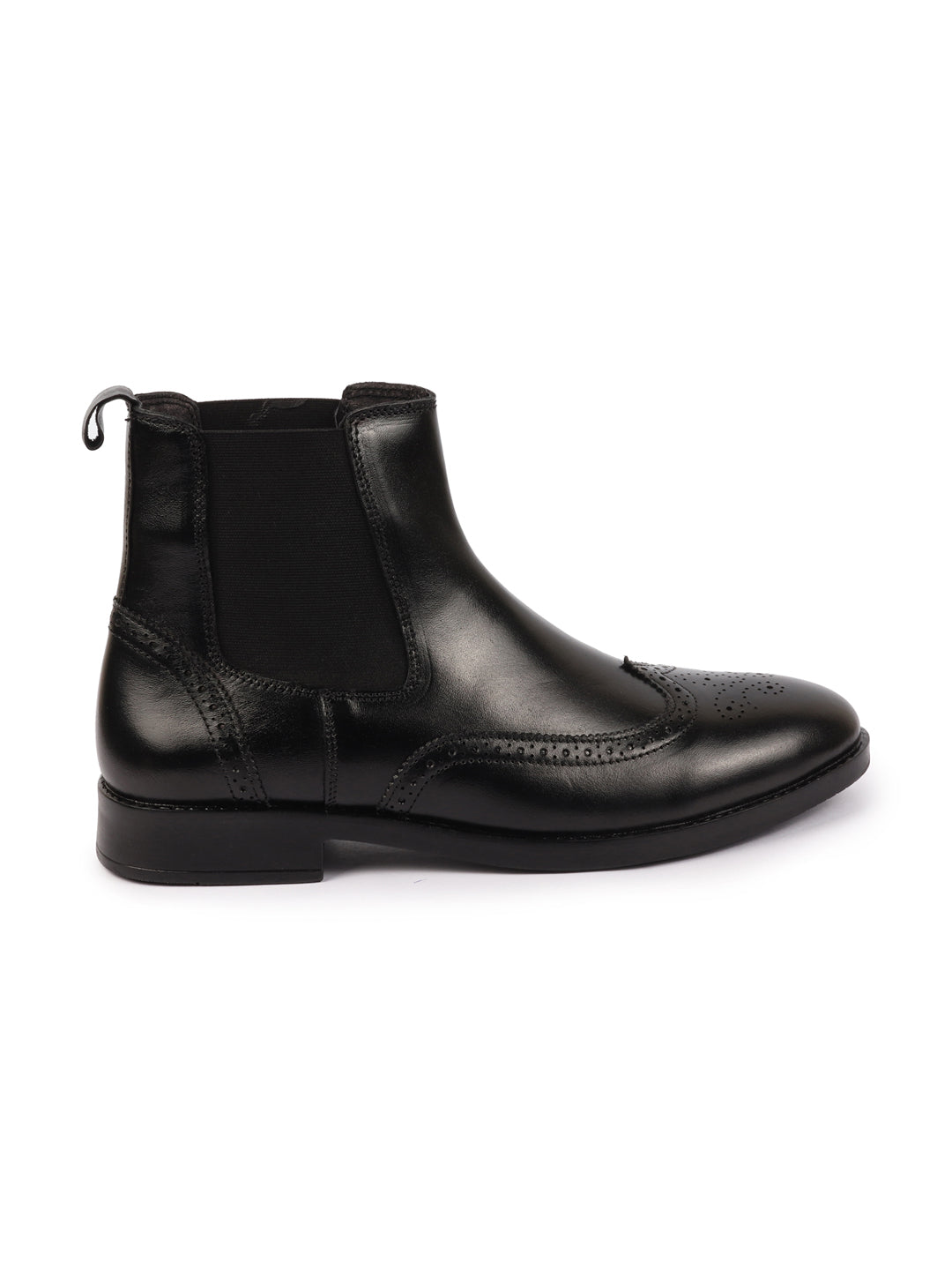 Shop Men Black Genuine Leather Brogue High Ankle Slip On Chelsea Boots|Tuxedo Shoes Online.