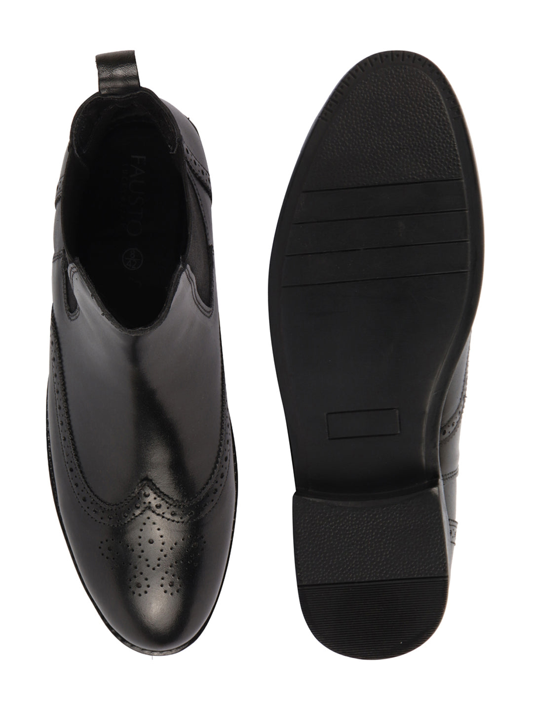 Shop Men Black Genuine Leather Brogue High Ankle Slip On Chelsea Boots|Tuxedo Shoes Online.