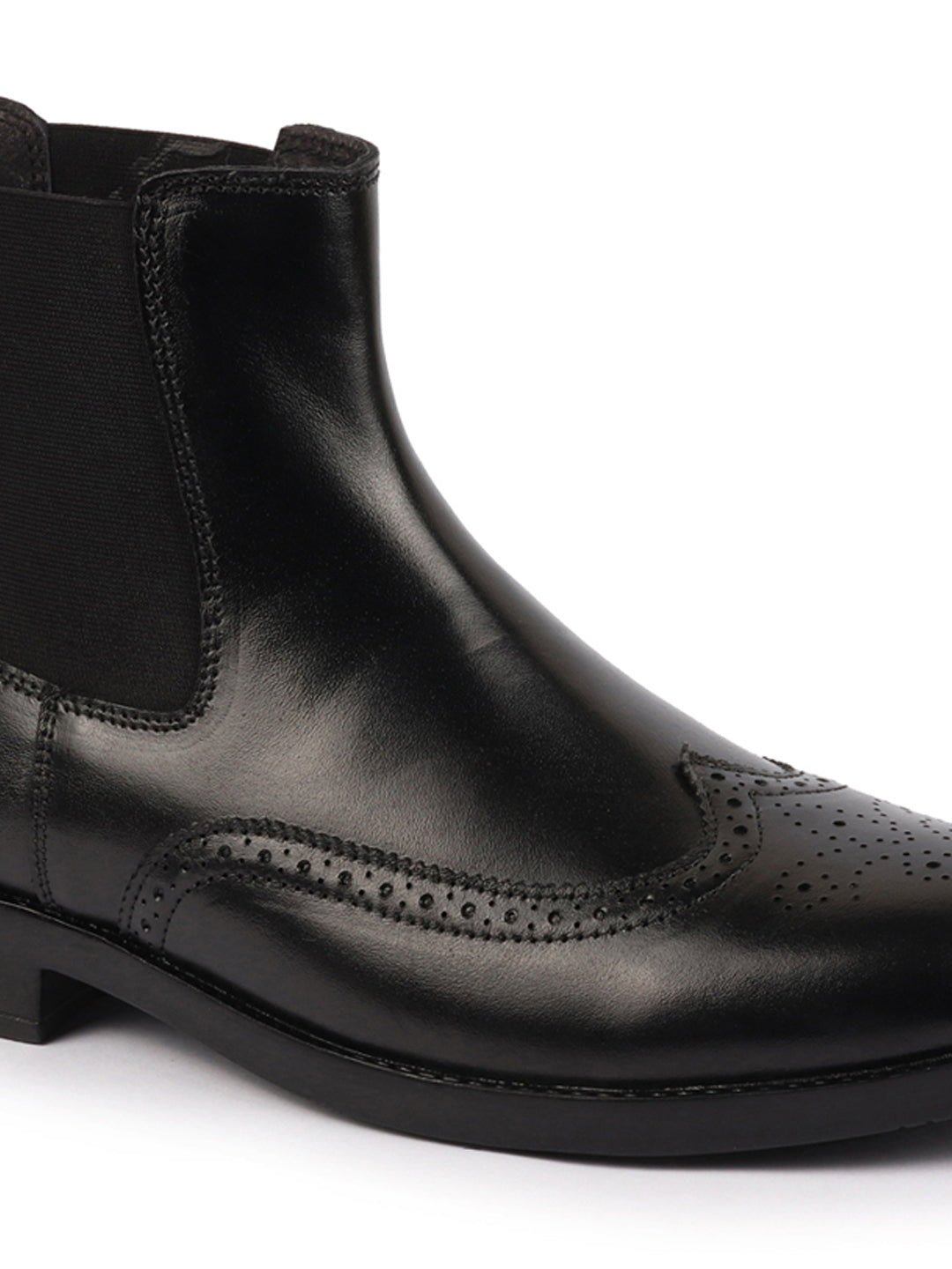 Shop Men Black Genuine Leather Brogue High Ankle Slip On Chelsea Boots|Tuxedo Shoes Online.