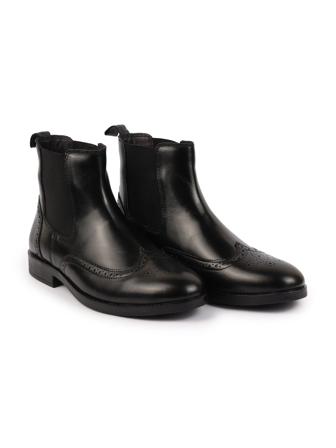 Shop Men Black Genuine Leather Brogue High Ankle Slip On Chelsea Boots|Tuxedo Shoes Online.