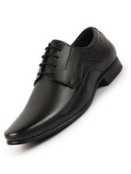 Men Black Genuine Leather Textured Formal Lace Up Derby Shoes For Office|Work