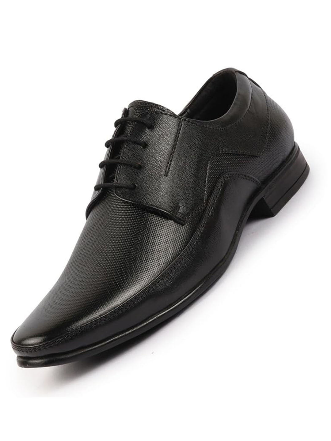 Men Black Genuine Leather Textured Formal Lace Up Derby Shoes For Office|Work