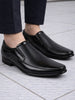 Men Black Genuine Leather Textured Formal Dress Slip On Shoes For Office|Work|Loafer|Half Shoes|Cut Shoe