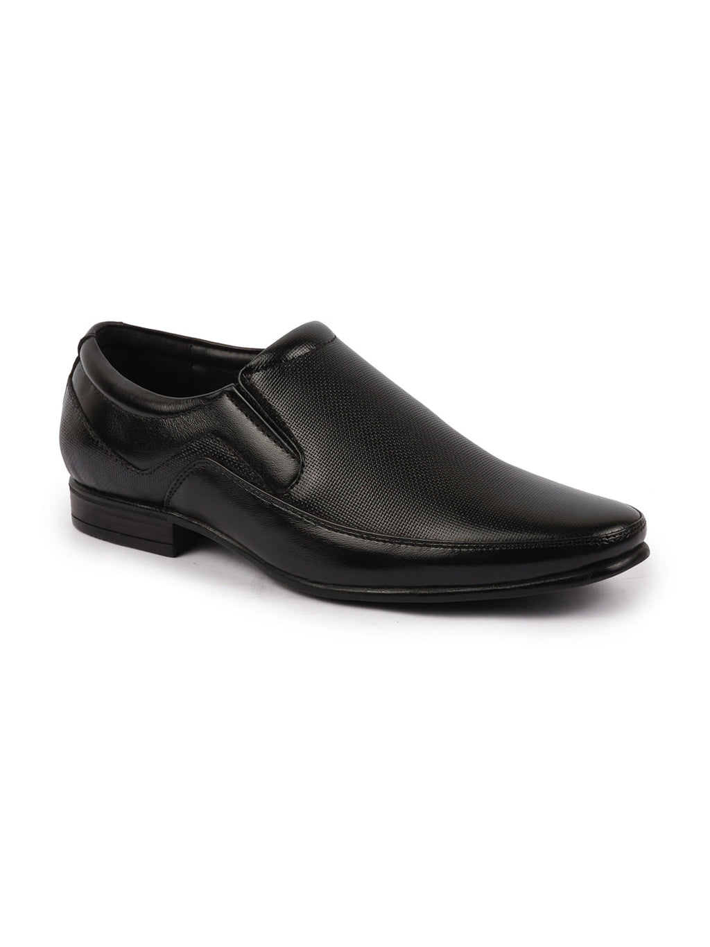 shop men black genuine leather textured formal dress slip on shoes for office work loafer half shoes cut shoe online.