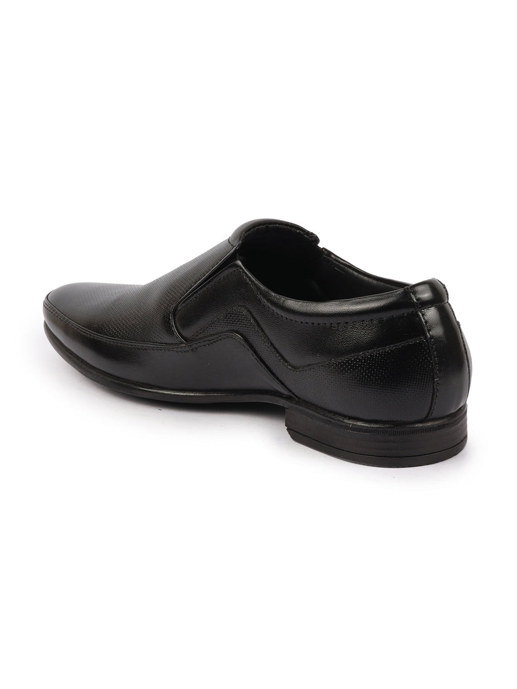 shop men black genuine leather textured formal dress slip on shoes for office work loafer half shoes cut shoe online.
