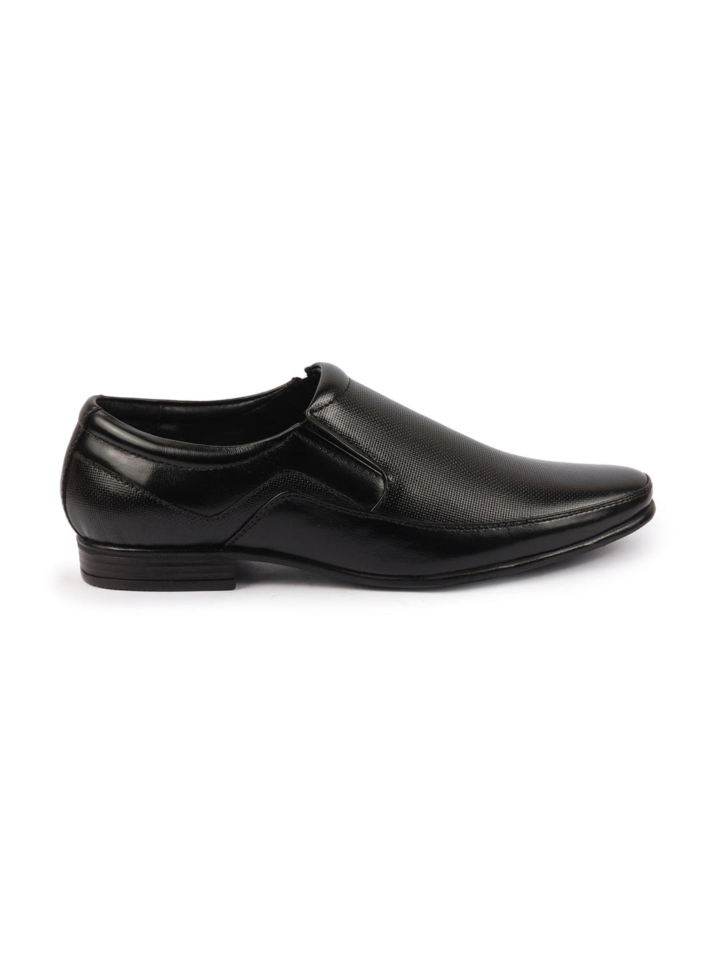 shop men black genuine leather textured formal dress slip on shoes for office work loafer half shoes cut shoe online.