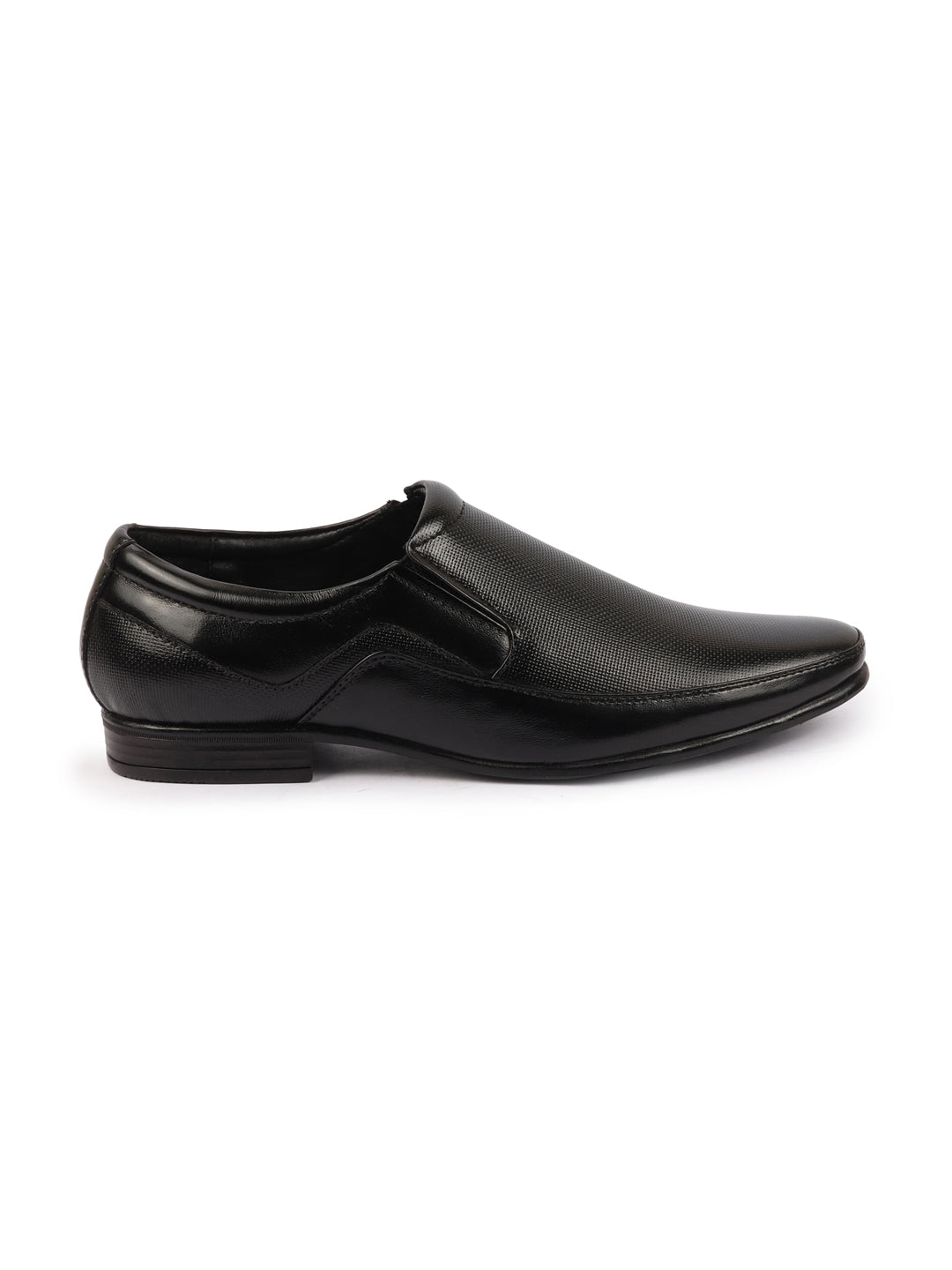 shop men black genuine leather textured formal dress slip on shoes for office work loafer half shoes cut shoe online.