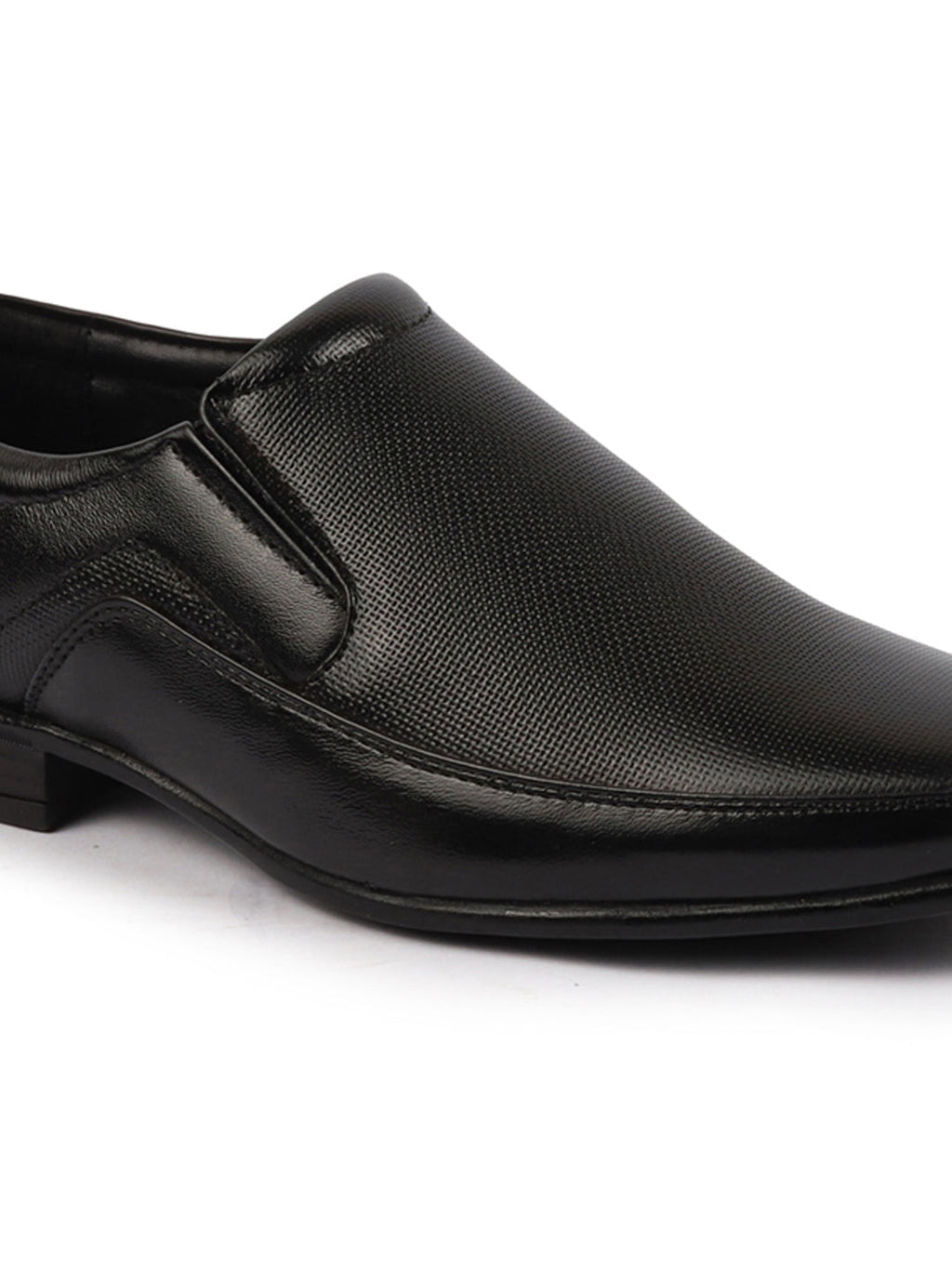 shop men black genuine leather textured formal dress slip on shoes for office work loafer half shoes cut shoe online.