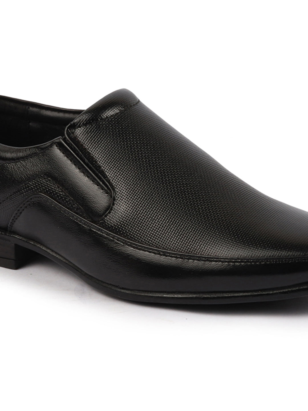 shop men black genuine leather textured formal dress slip on shoes for office work loafer half shoes cut shoe online.