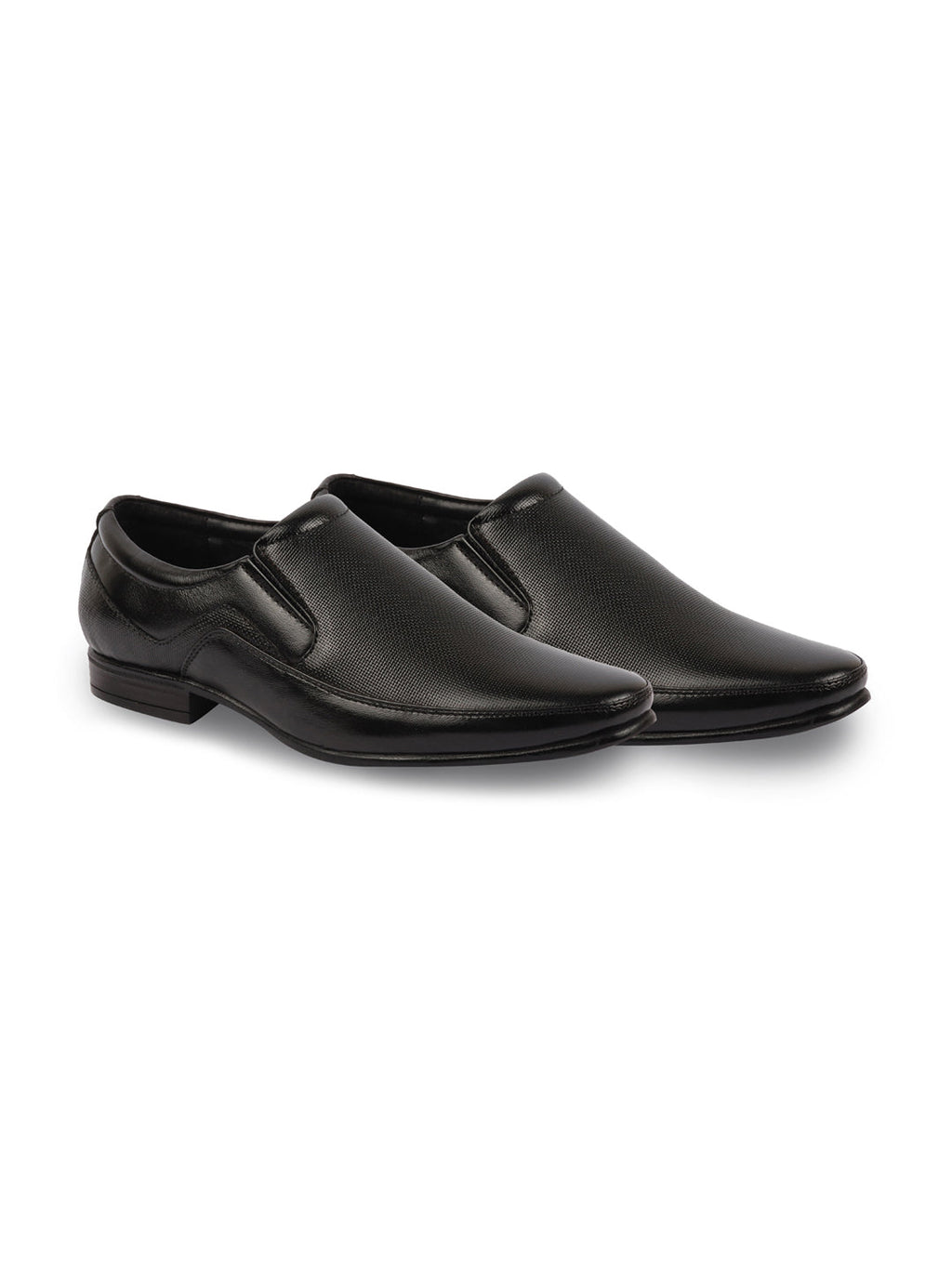 shop men black genuine leather textured formal dress slip on shoes for office work loafer half shoes cut shoe online.