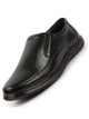 Men Black Genuine Leather Textured Formal Slip On Flat Heel Shoes For Office|Work|Broad Feet Formal Shoes
