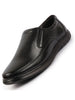 Men Black Genuine Leather Textured Formal Slip On Flat Heel Shoes For Office|Work|Broad Feet Formal Shoes
