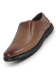 Men Tan Genuine Leather Textured Formal Slip On Flat Heel Shoes For Office|Work|Broad Feet Formal Shoes