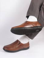 shop men tan genuine leather textured formal slip on flat heel shoes for office work broad feet formal shoes online.