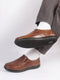 Shop Men Tan Genuine Leather Textured Formal Slip On Flat Heel Shoes For Office|Work|Broad Feet Formal Shoes Online.