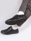 Men Black Genuine Leather Textured Formal Lace Up Flat Heel Shoes For Office|Work|Broad Feet Formal Shoes