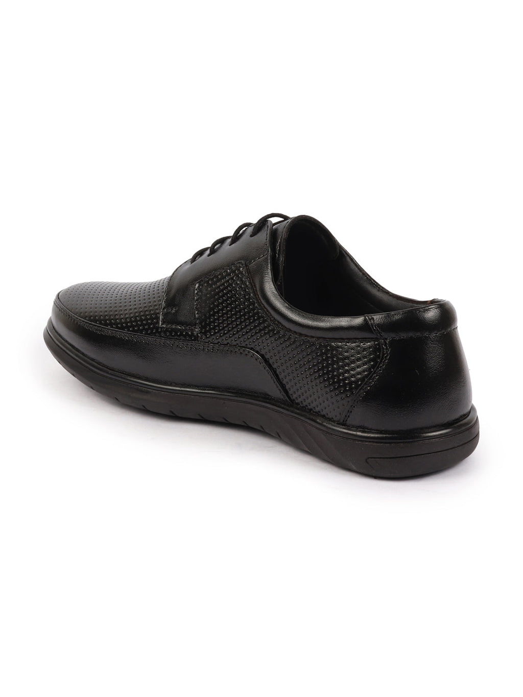 Shop Men Black Genuine Leather Textured Formal Lace Up Flat Heel Shoes For Office|Work|Broad Feet Formal Shoes Online.