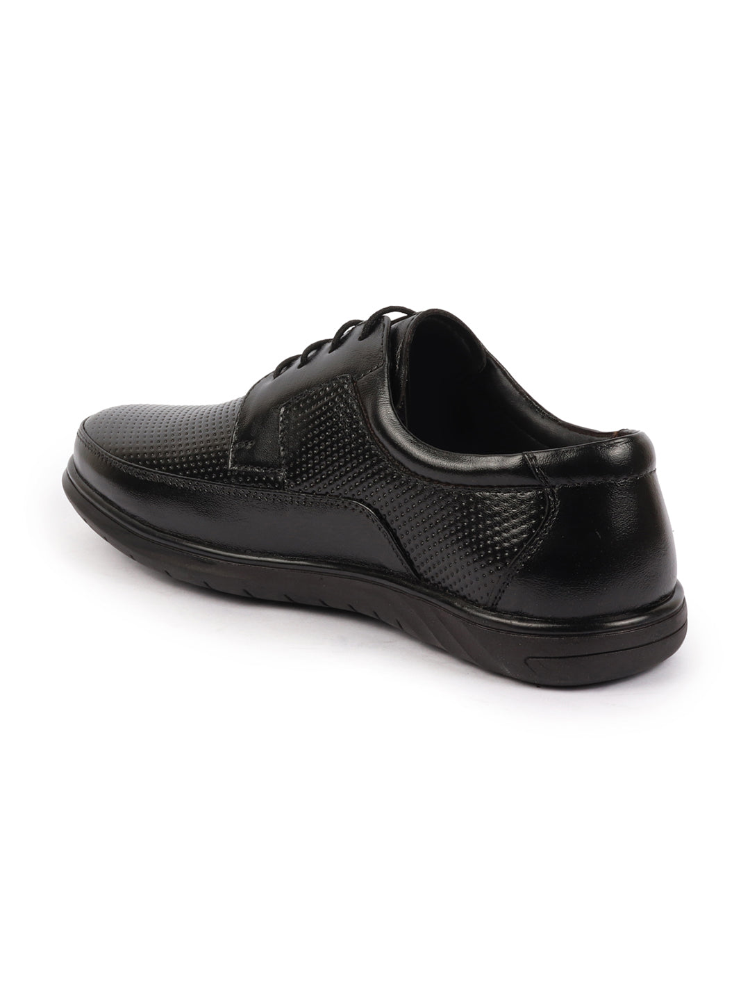 Shop Men Black Genuine Leather Textured Formal Lace Up Flat Heel Shoes For Office|Work|Broad Feet Formal Shoes Online.