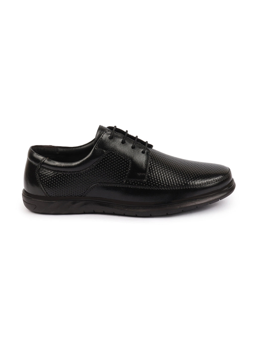 Shop Men Black Genuine Leather Textured Formal Lace Up Flat Heel Shoes For Office|Work|Broad Feet Formal Shoes Online.