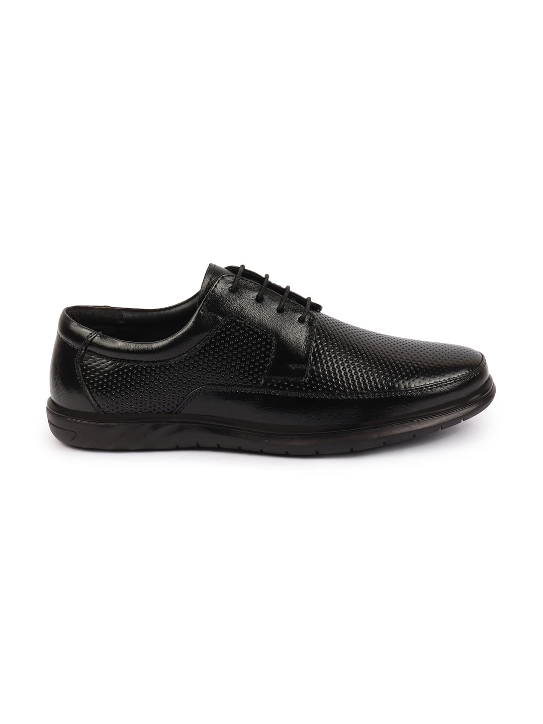Shop Men Black Genuine Leather Textured Formal Lace Up Flat Heel Shoes For Office|Work|Broad Feet Formal Shoes Online.