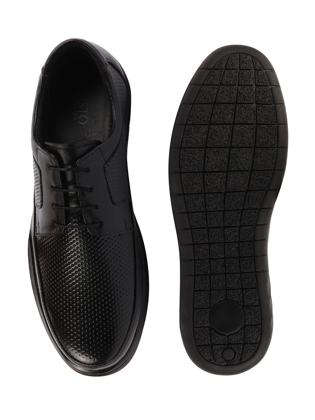 Shop Men Black Genuine Leather Textured Formal Lace Up Flat Heel Shoes For Office|Work|Broad Feet Formal Shoes Online.