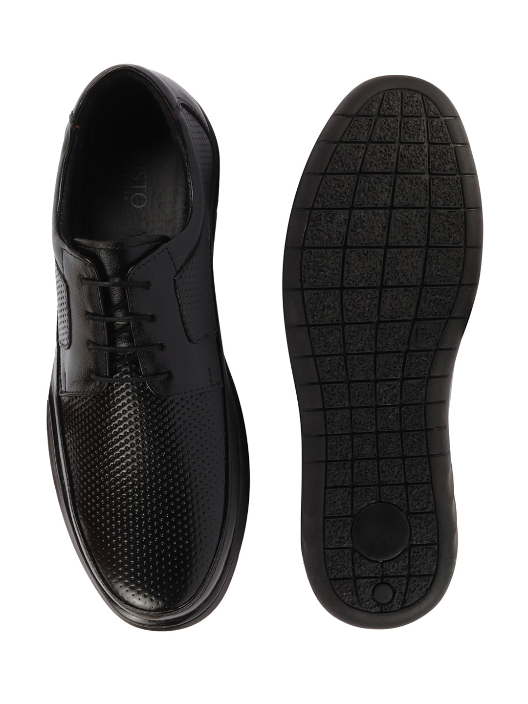 Shop Men Black Genuine Leather Textured Formal Lace Up Flat Heel Shoes For Office|Work|Broad Feet Formal Shoes Online.