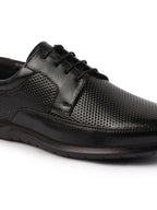 Shop Men Black Genuine Leather Textured Formal Lace Up Flat Heel Shoes For Office|Work|Broad Feet Formal Shoes Online.