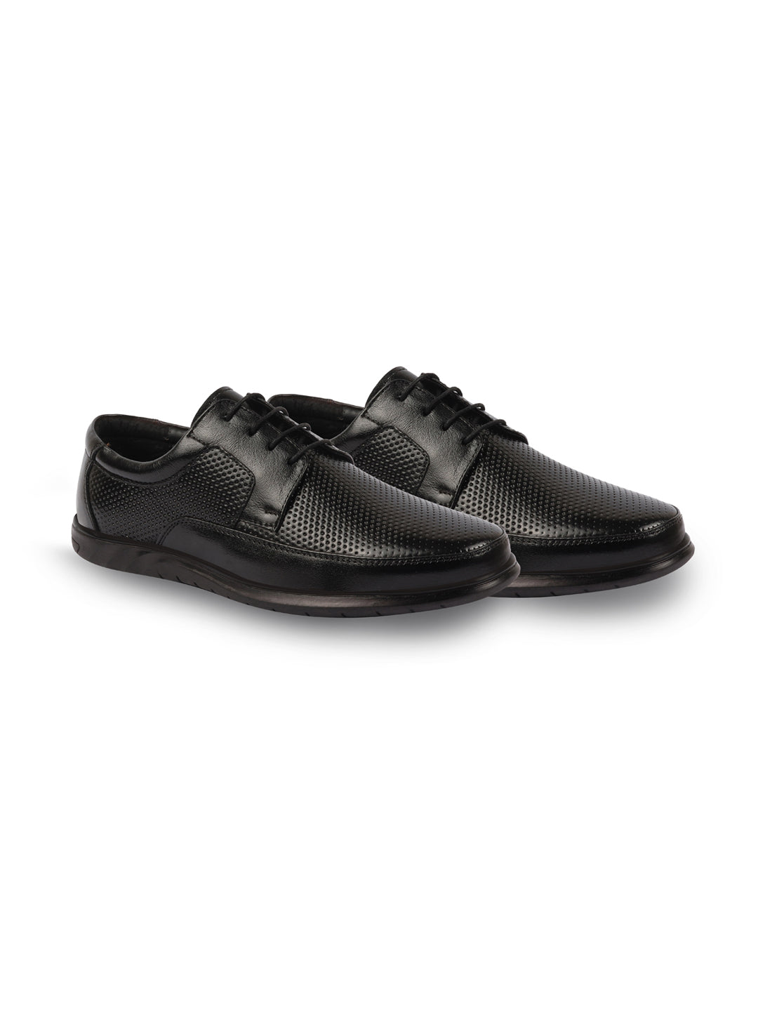 Shop Men Black Genuine Leather Textured Formal Lace Up Flat Heel Shoes For Office|Work|Broad Feet Formal Shoes Online.