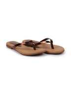 Shop Women Copper Shiny Sleek T-Strap Slipper With Cushioned Footbed|Flat Slipper For Party|Office Wear|Weekend Online.