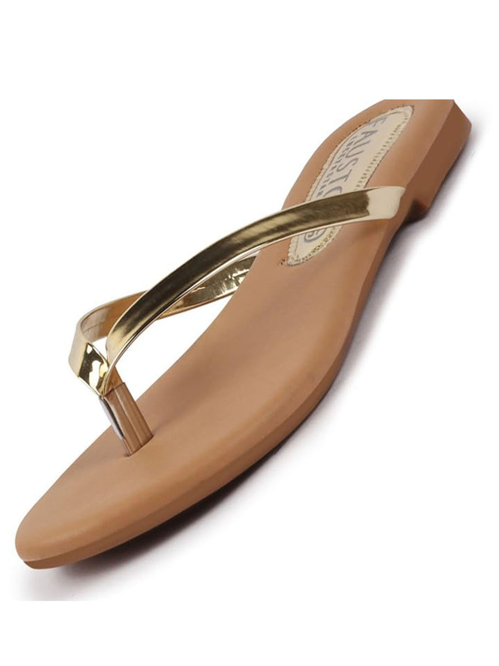Shop Women Gold Shiny Sleek T-Strap Slipper With Cushioned Footbed|Flat Slipper For Party|Office Wear|Weekend Online.