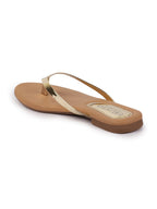 Shop Women Gold Shiny Sleek T-Strap Slipper With Cushioned Footbed|Flat Slipper For Party|Office Wear|Weekend Online.
