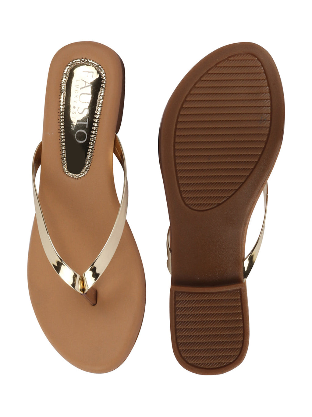 Shop Women Gold Shiny Sleek T-Strap Slipper With Cushioned Footbed|Flat Slipper For Party|Office Wear|Weekend Online.