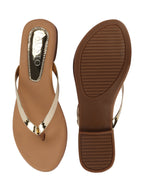 Shop Women Gold Shiny Sleek T-Strap Slipper With Cushioned Footbed|Flat Slipper For Party|Office Wear|Weekend Online.
