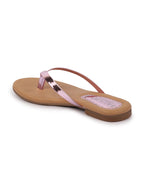 Shop Women Pink Shiny Sleek T-Strap Slipper With Cushioned Footbed|Flat Slipper For Party|Office Wear|Weekend Online.