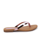 Shop Women Pink Shiny Sleek T-Strap Slipper With Cushioned Footbed|Flat Slipper For Party|Office Wear|Weekend Online.