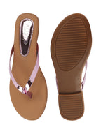 Shop Women Pink Shiny Sleek T-Strap Slipper With Cushioned Footbed|Flat Slipper For Party|Office Wear|Weekend Online.