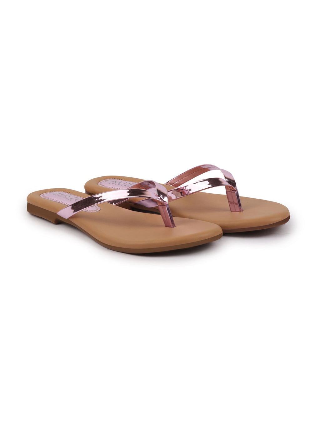Shop Women Pink Shiny Sleek T-Strap Slipper With Cushioned Footbed|Flat Slipper For Party|Office Wear|Weekend Online.