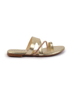 Shop Women Gold Glossy Toe Ring Elastic Cross Strap Ethnic Slipper With Cushioned Footbed|Flat Slipper For Party|Festive|Wedding Online.