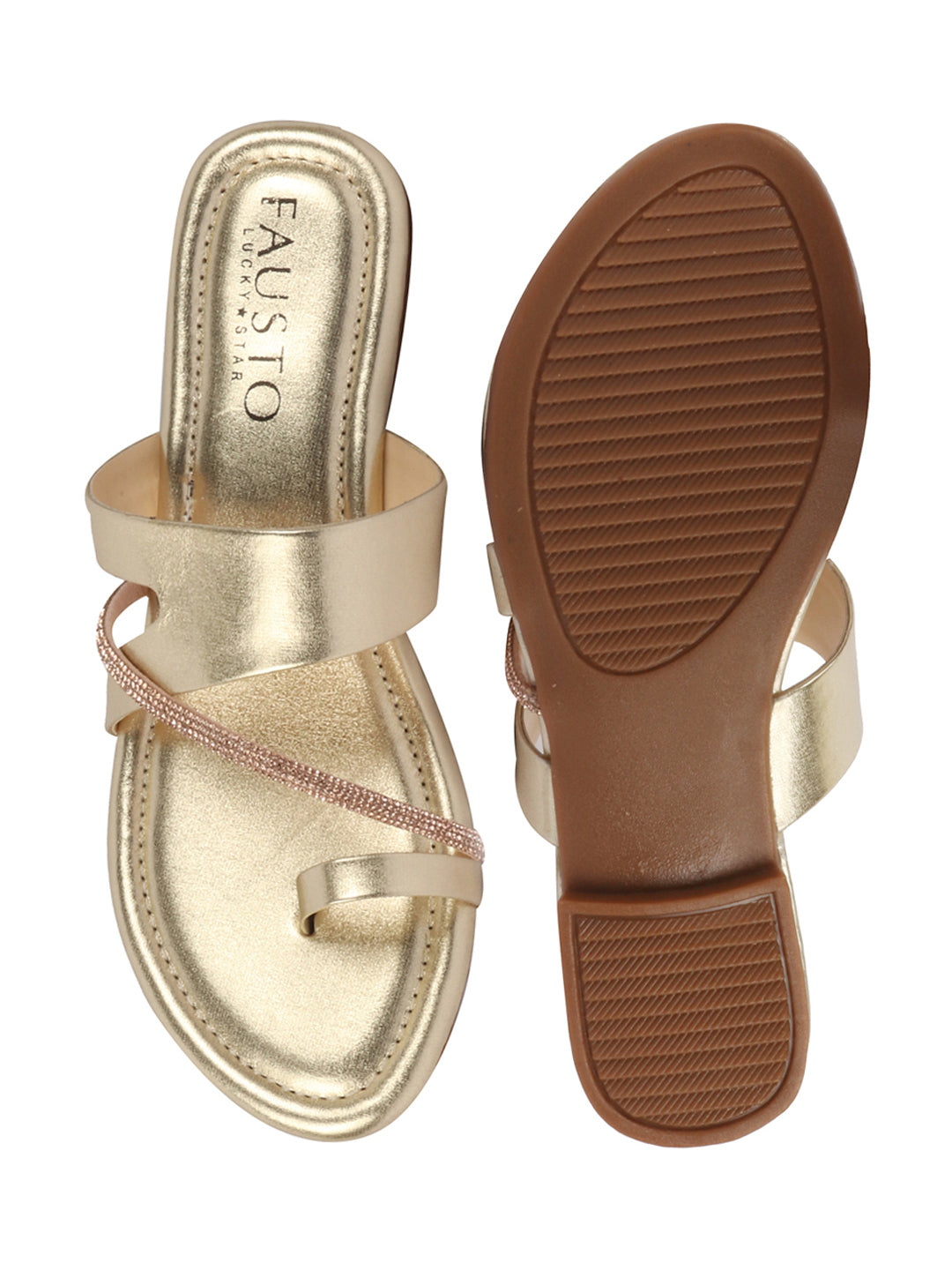 Shop Women Gold Glossy Toe Ring Elastic Cross Strap Ethnic Slipper With Cushioned Footbed|Flat Slipper For Party|Festive|Wedding Online.