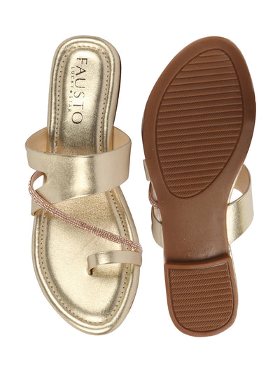 Buy Women's Gold Glossy Toe Cross Strap Ethnic Slipper Online