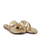 Shop Women Gold Glossy Toe Ring Elastic Cross Strap Ethnic Slipper With Cushioned Footbed|Flat Slipper For Party|Festive|Wedding Online.