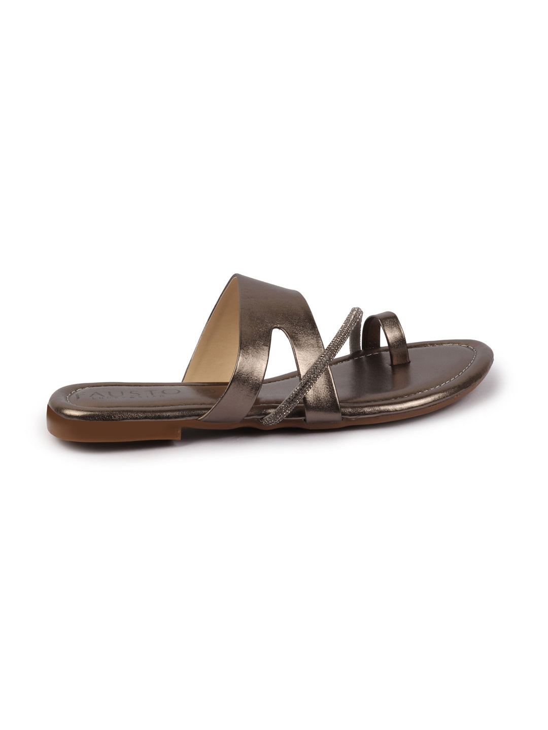 Shop Women Metal Glossy Toe Ring Elastic Cross Strap Ethnic Slipper With Cushioned Footbed|Flat Slipper For Party|Festive|Wedding Online.