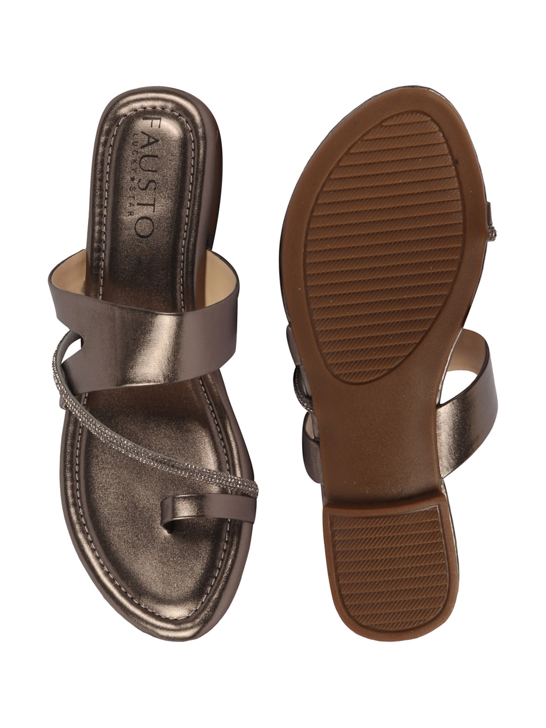Shop Women Metal Glossy Toe Ring Elastic Cross Strap Ethnic Slipper With Cushioned Footbed|Flat Slipper For Party|Festive|Wedding Online.